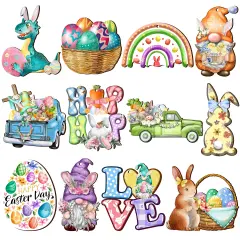 24 Wooden Hanging Ornaments, Hanging Decor for Tree, Happy Easter Egg Gnome Bunny Wooden Craft Spring Party Supplies Home Decor