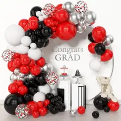153pcs Red Black and White Balloon Arch Garland Kit Different Sizes 18 12 10 5inch Silver Latex Metallic Confetti Graduation Balloons