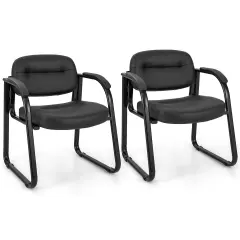 Set of 2 Waiting Room Reception Chairs with Padded Arm Rest and Sled Base