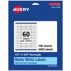 Avery Matte White Rectangle Labels, .5" x 1.75"