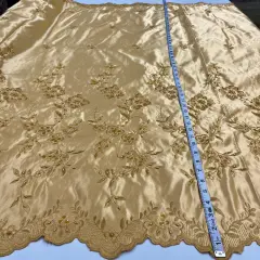 1 Yard Beaded Bridal Lace Fabric Embroidered on 100% Polyester Satin 54" Wide Camel
