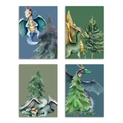 Christmas Tree Dragon Holiday Cards - 24-Pack Winter Greeting Cards with 4 Unique Fantasy Dragon Designs, Blank Inside for Mildly Festive Holiday Wishes - Whimsical and Enchanting Stationery Set for Fantasy Lovers