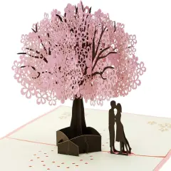 Handmade Cherry Blossom Card Pop Up 3D Flower Card Romantic Love Letter Greeting Anniversary Wedding Valentine Birthday Gift Card Blank Stationery Paper Card for Her Him Husband Wife