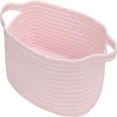 Small Woven Cotton Rope Basket Cute Baby Gift Baskets Empty Decorative Storage Basket for Organizing Shelves Closet Baby Nursery Basket Bin Toy Storage Basket Organizer 13.7"x10.2"x5" Pink