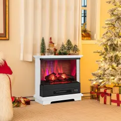27 Inch Freestanding Fireplace with Remote Control White