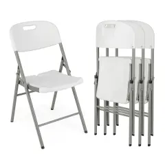 4 Pack Folding Stackable Chairs with Metal Frame and Carrying Handle-White