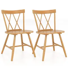 Farmhouse Dining Chair Set of 2, Rubber Wood Frame, Comfortable Seating for Kitchen and Dining Rooms Natural
