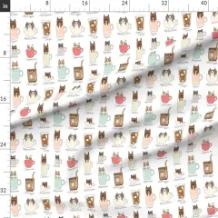 Various Fabrics by the Yard or Fat Quarter Coffee Cats Pets Funny Watercolor Cat Kitty Latte Espresso Custom Printed Fabric by Spoonflower