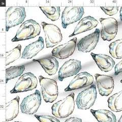 Various Fabrics by the Yard or Fat Quarter Coastal Watercolor Oyster Shells Large Scale Ocean Life Seashell White Blue Yellow Soft Pastel Modern Nautical Custom Printed Fabric by Spoonflower