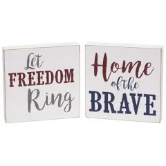 Patriotic Wooden Quote Blocks Set &lsquo;Home of the Brave&rsquo; & &lsquo;Let Freedom Ring&rsquo; with Rustic White Finish - 2 Asstd