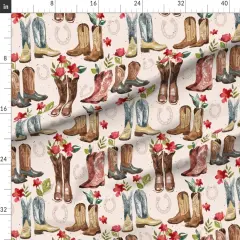 Various Fabrics by the Yard or Fat Quarter Western Boots Large Pink Floral Horse Watercolor Cowboy Custom Printed Fabric by Spoonflower