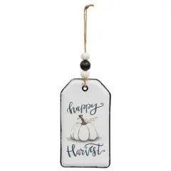 Farm Fresh Pumpkin Enamel Beaded Tag with Decorative Jute Hanger Happy Harvest