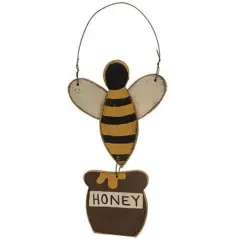 Honey Bee Hanger Decorative Wooden Cutout with Rustic Ornaments