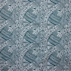 1 Yard Hibiscus Traditional Polynesian Tattoo Poly Cotton Fabric Tropical Print 45 Inch Width Crystal Teal