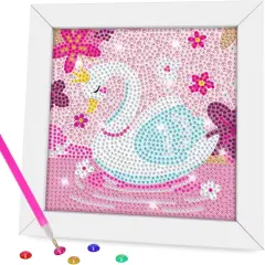 Diamond Art Kit for Kids With Wooden Frame - Arts and Crafts for Ages 6-12 - Easy DIY for Adult Beginners - Home Wall Decoration (Pink Swan)