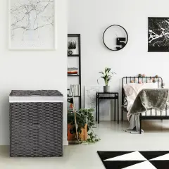 Seville Classics Handwoven Lidded Laundry Hamper Black