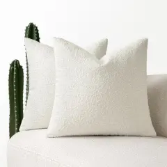 18x18 Inch Decorative Pillow Covers for Couch Bed Set of 2 Textured Boucle Neutral Throw Pillows White Accent Solid Cushion Pillowcase Cozy Soft Chair Sofa Livingroom Home Decor