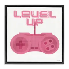 Stupell Industries Girl Gamer Pink Level Up Floating Frame Design by Yass Naffas Designs