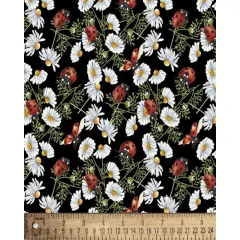 Ladybugs Daisies Cotton Fabric | By the Yard | Sewing and Crafting | 44 inches wide