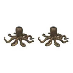 Octopus Taper Candle Holder &ndash; Cast Iron w/ Antique Gold Finish &ndash; 6" Dia, 3" High