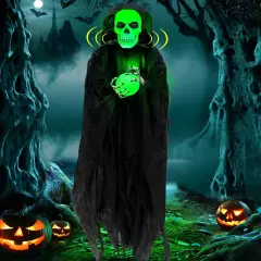 65" Halloween Animatronic Grim Reaper Decorations Outdoor Hanging [ Sound Activated ]