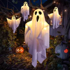 4 Packs Halloween Ghost Decorations with Light - White