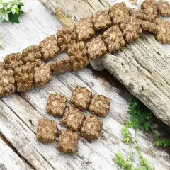 *13* 11mm Bronze Washed Ivory Travertine Square Zinnia Flower Beads