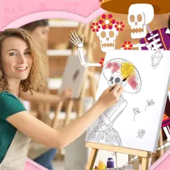 112 Pcs Sip and Paint Kit for Adults Date Night Pre Drawn Canvas(Sugar Skulls)