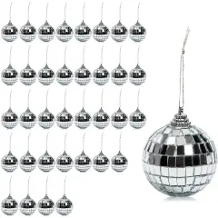 Okuna Outpost 36 Pack Silver Disco Ball Ornaments - 2-Inch Christmas Decorations - Disco Ornaments for Christmas Trees & Living Rooms
