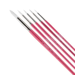 Creative Mark Pro White Soft Filament Acrylic Paint Brushes - Assorted Round Set of 5 - Seamless Ferrule - Short Wood Handle Brushes for Acrylic Painting Acrylic Gouache, Oils & Casein