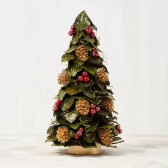 24" Natural JackFruit leaves Tabletop ConeTree - Handcrafted Christmas Decorations - Holiday Tree Green