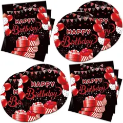 40 Pcs Black Red Birthday Party Supplies - Theme Plates & Napkins Baby Shower Decorations
