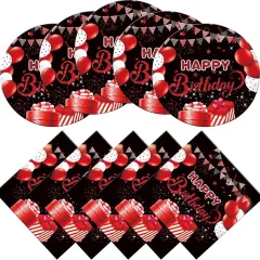 Red and Black Birthday Party Tableware Supplies Set, 20 Plates and 20 Napkins, Red Birthday Party Confetti Sprinkles Happy Birthday Party Decorations for Men Women