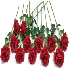 12 pcs Artificial Red Roses Flowers Long Stem Fake Silk Rose