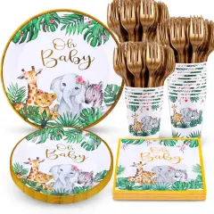 Safari Baby Shower Tableware Set &ndash; Jungle Party Supplies for 24 Guests