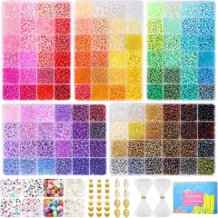13000pcs+ Seed Beads for Jewelry Making, 120 Colors Small Glass Beads for Bracelets, Friendship Bracelet Kit with Alphabet Letter Beads Smile Face Beads for DIY, Art and Craft