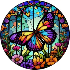 5D DIY Diamond Painting Kits for Adults Kids, Butterfly Stained Glass Full Drill Embroidery Cross Stitch Crystal Rhinestone Paintings Pictures Arts Wall Decor Painting Dots Kits 11.8X11.8 in