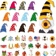 37 Pcs Summer Interchangeable Wooden Gnome Decor