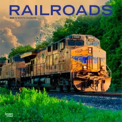 Railroads | 2026 12 x 24 Inch (Hanging) Monthly Square Wall Calendar | Plastic-Free