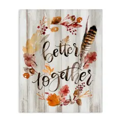 Better Together Rustic Boho Calligraphy Feather Plants Canvas Art
