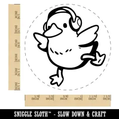 Cute Duck Dancing to Headphone Music Self-Inking Rubber Stam Crafting Planners Black
