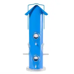 Outdoor 6-Perch Rust-Resistant Metal Tube Bird Feeder with Hanging Hook for Garden or Patio Blue