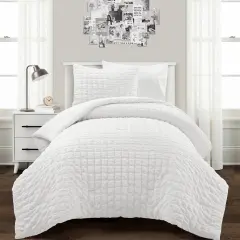 Twin/XL Size Microfiber Crinkled Texture 2 Piece Comforter Set White
