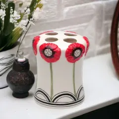Ceramic Wild Poppy Flower Toothbrush Holder, Home D&eacute;cor, Gift for Her, Gift for Mom, Vanity Decor