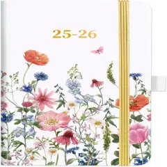 Pocket Calendar 2025-2026 - Pocket Planner 2025-2026 for Purse, Academic Planner 2025-2026 from Jul. 2025 - Jun. 2026, 6.3''&times;3.8'', Weekly & Monthly Planner with Pen Loop - Floral