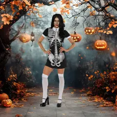 Women's Boneyard Skeleton Costume Dress for Halloween