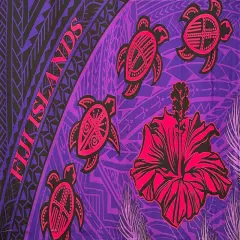 Turtle Hibiscus Fiji Islands Polyester Sarong 72" L x 45" W Purple