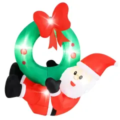 4-Feet Inflatable Santa Claus Wreath with Red Bow and 5 LED Lights