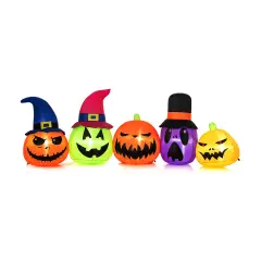 9 Feet Inflatable Pumpkin Patch Family with Built-in LED Lights and Witch Hats