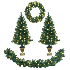 4 Feet Battery Operated Pre-Lit Christmas Tree Set with 24" Wreath and 9 Fete Garland 200 LED Lights